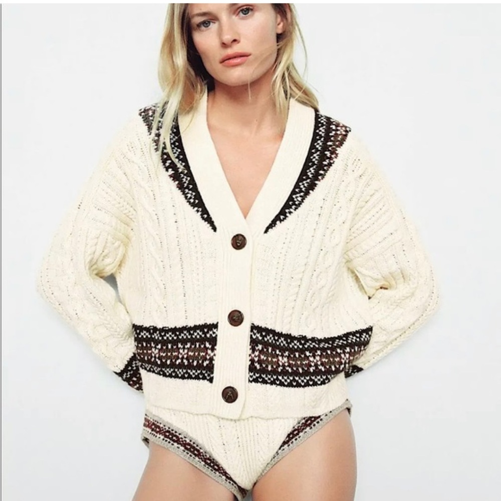 Zara Jaquard Knit Cardigan oversized